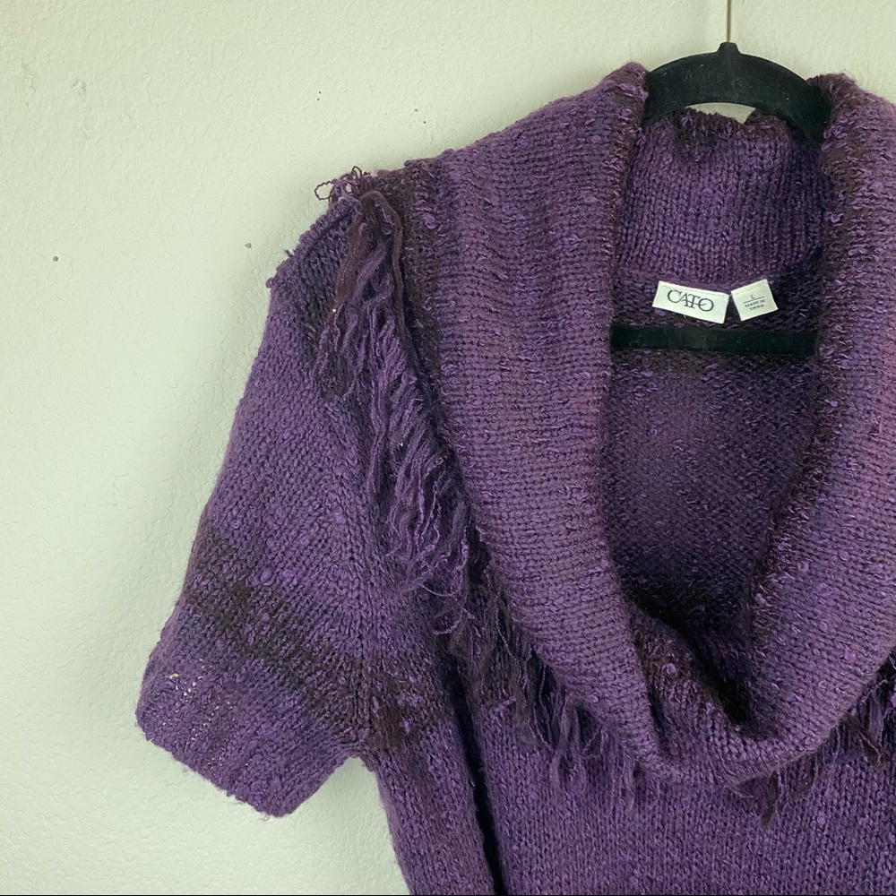 CATO Purple Oversized Cowl Neck Fringe Sweater LARGE Belted Tunic Boho Chic F85 - Picture 4 of 14